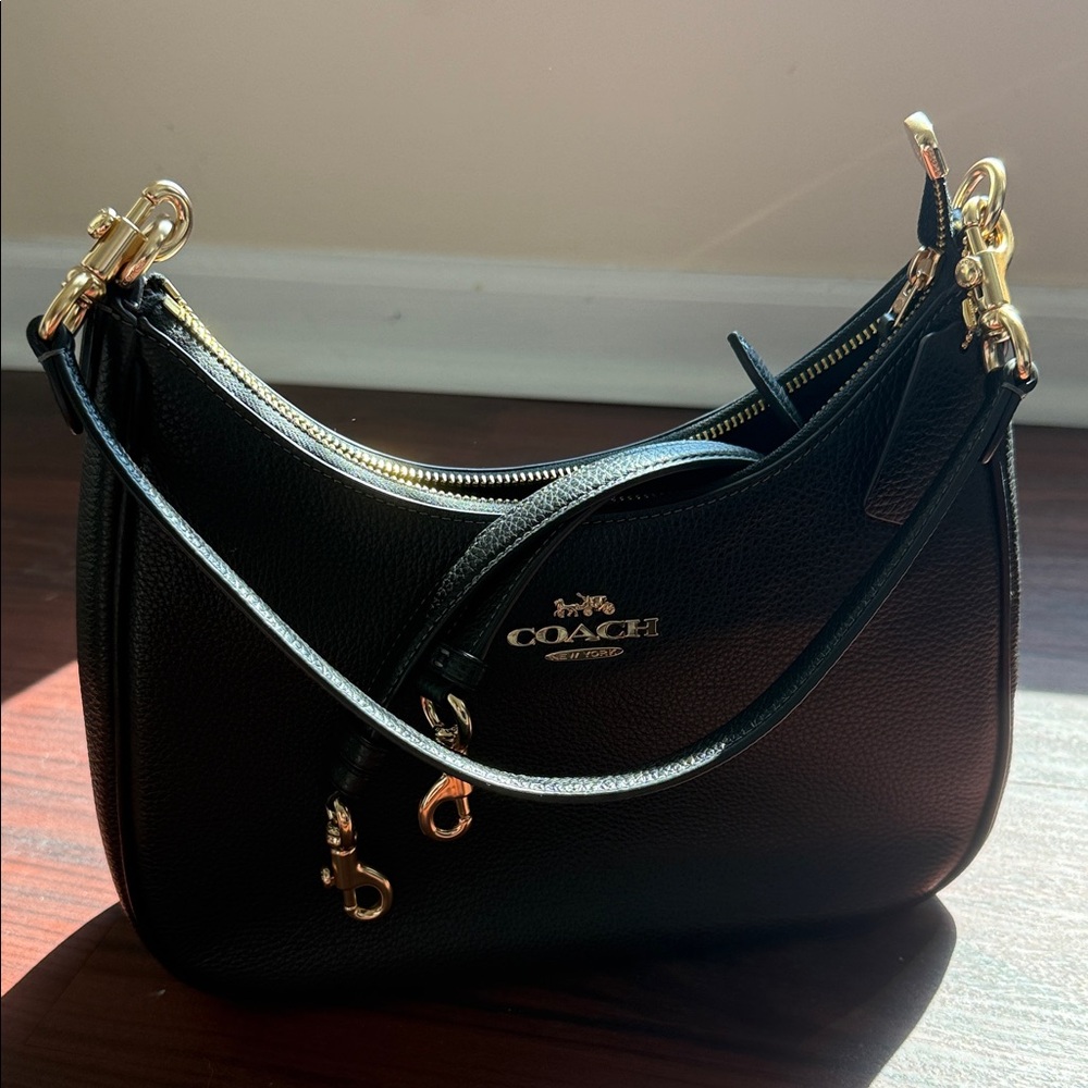 Teri Hobo Coach Bag in Black/Brass